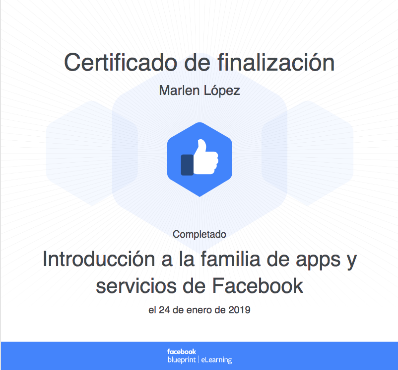 Certificado en apps y servicios de Facebook